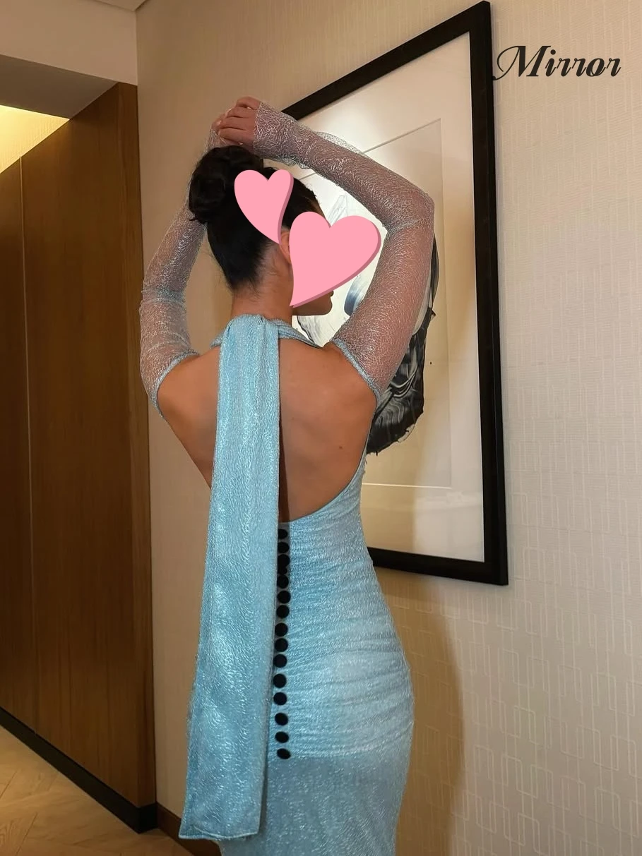 미러 드레스 우아한 빈티지 달콤한 블루 머메이드 레이스 리본 섹시한 신상 맞춤형 공식 행사 프로모 드레스 이브닝 파티 가운