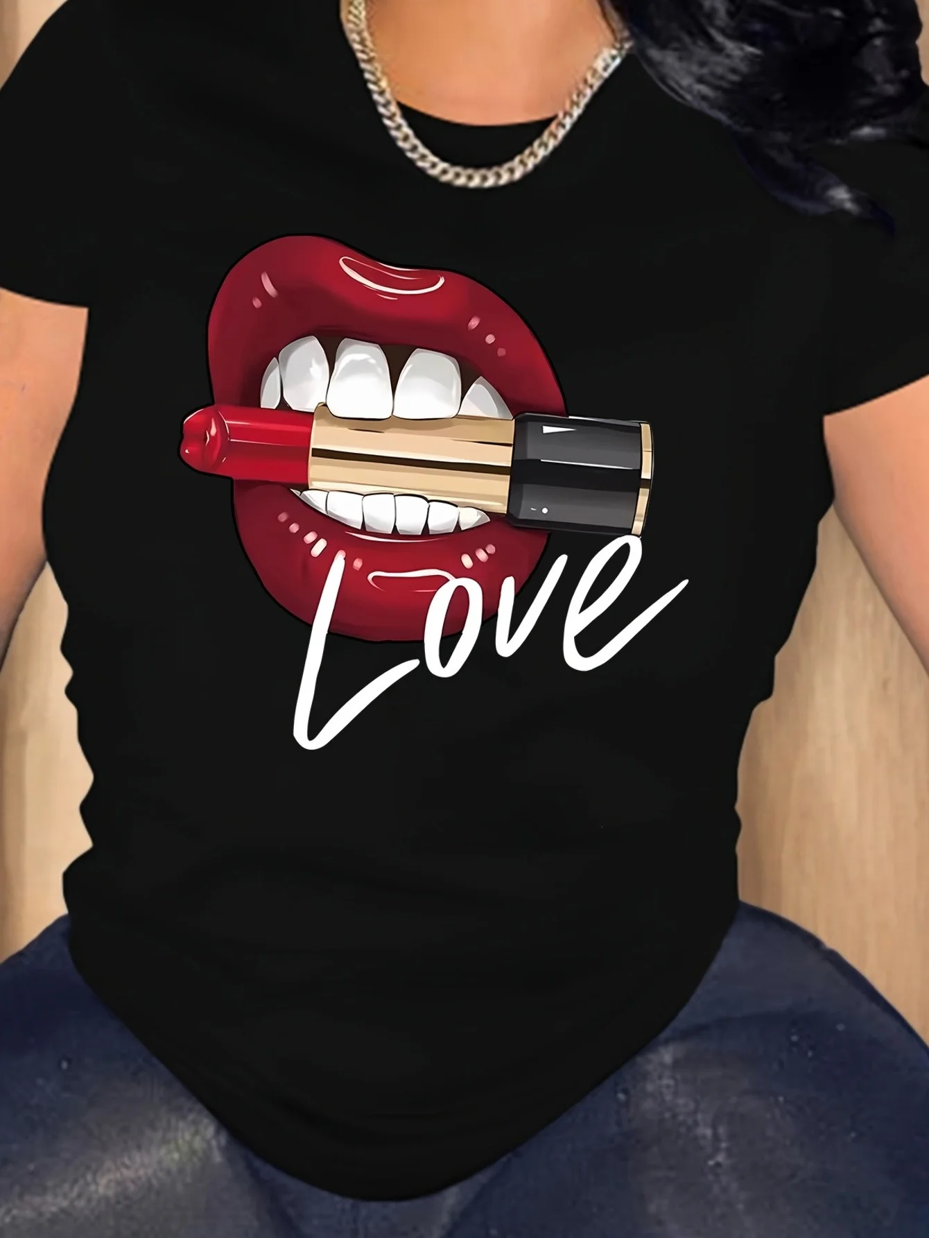 

Vacation Style 2024 Spring/Summer Lip Graphic Print Women's Short Sleeve T-Shirt