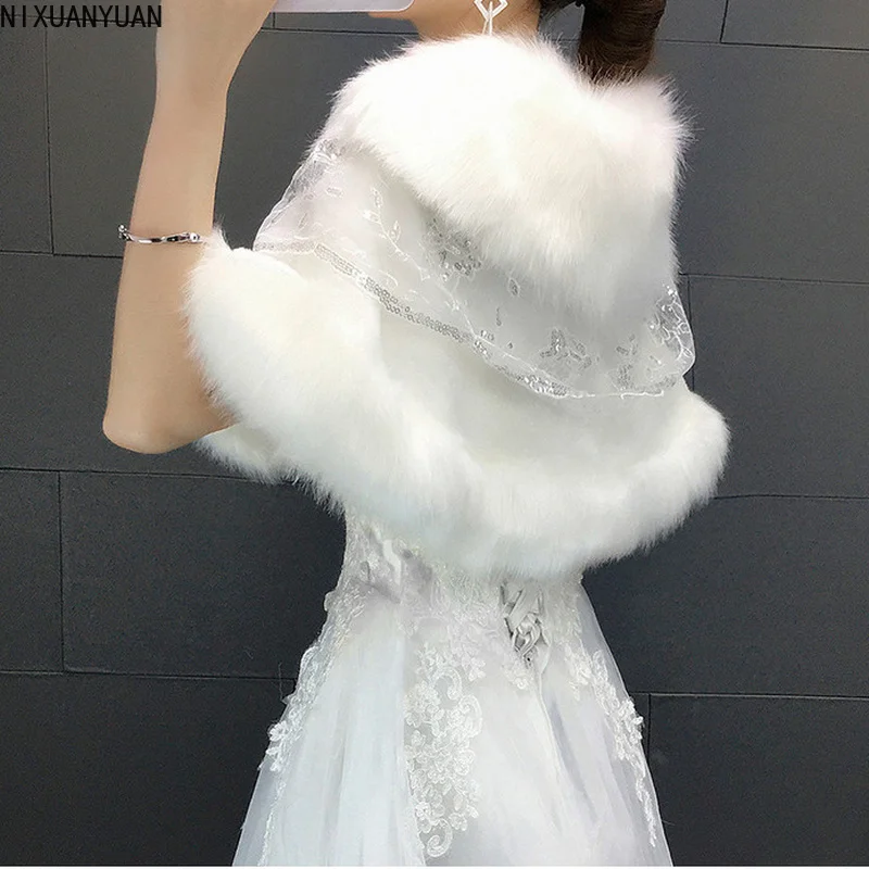 ชุดเดรสปาร์ตี้ Boleros งานแต่งงานผ้าคลุมไหล่ผ้าคลุมไหล่ขนสัตว์ Faux Fur Bolero Cardigan ยักไหล่สำหรับงานแต่งงานเจ้าสาวเสื้อผู้หญิงด้านบนอุปกรณ์เสริม