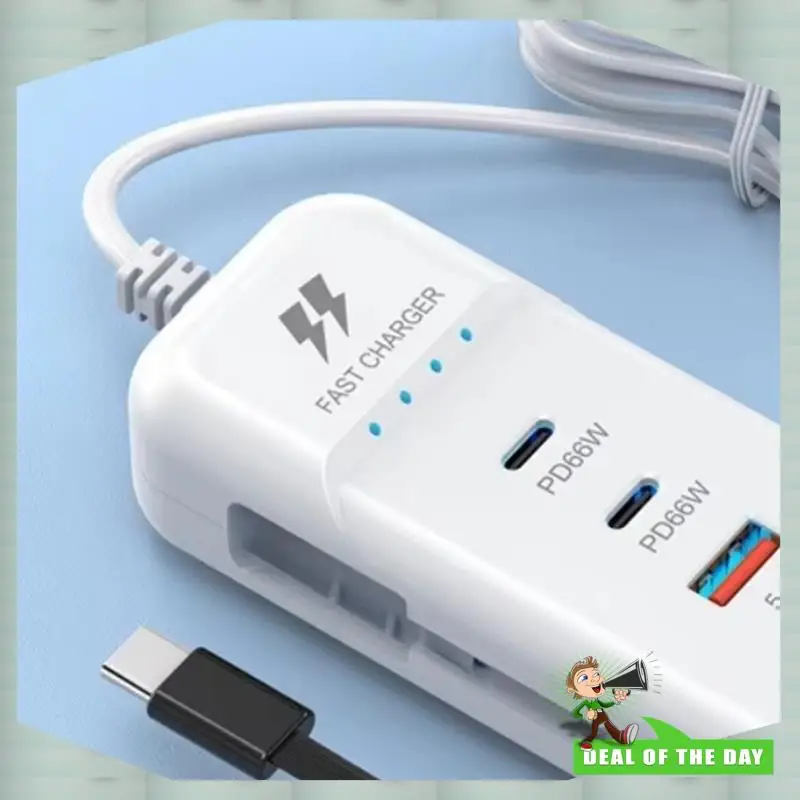 تسليم 24 ساعة USB مهايئ توزيع 4 منافذ USB نوع C تمديد الجدار شاحن 66 واط PD شحن سريع نوع C كابل المقبس المخرج (الاتحاد الأوروبي)