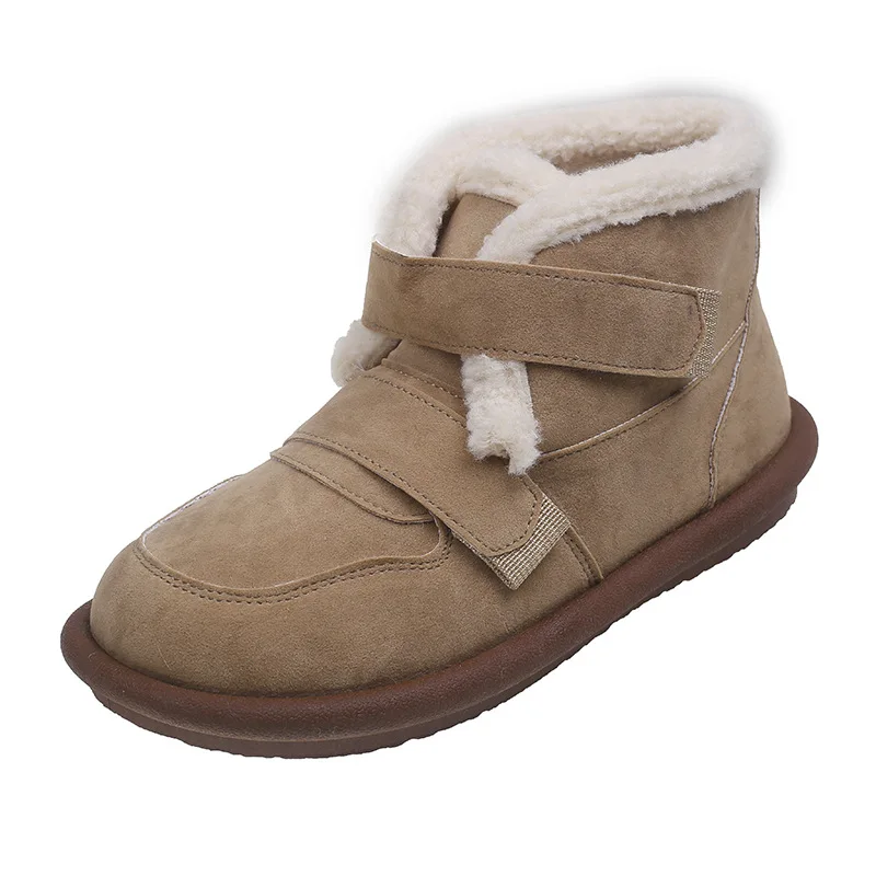 أحذية الثلوج الدافئة سميكة سوليد جلد الغنم للنساء2025New الشتاء نمط الانزلاق على أحذية قطنية سميكة المضادة للانزلاق