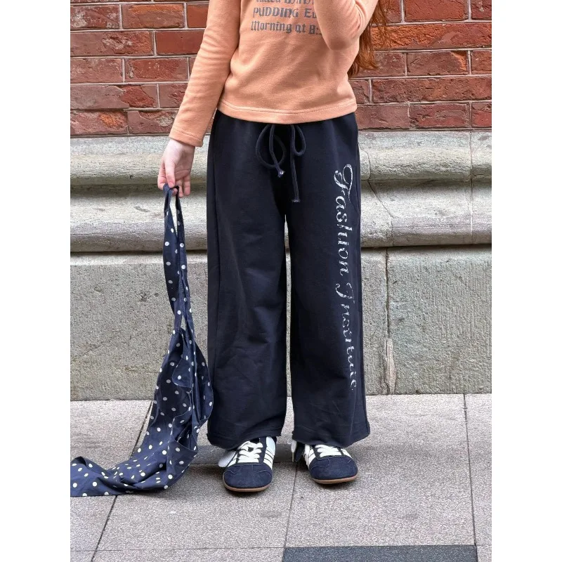 2026 Children's Clothing Spring and Autumn Boys and Girls Navy Blue Red Orange Knitted Sports Straight Leg Pants