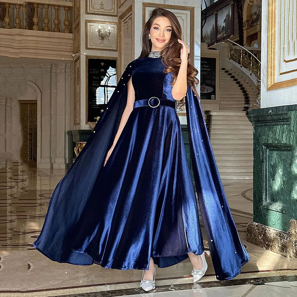 

Sleeveless Velour A-line Prom Gown High Belt Rhinestone Evening Dresses Charming Celebrity Banquet Dress فساتين الحفلات