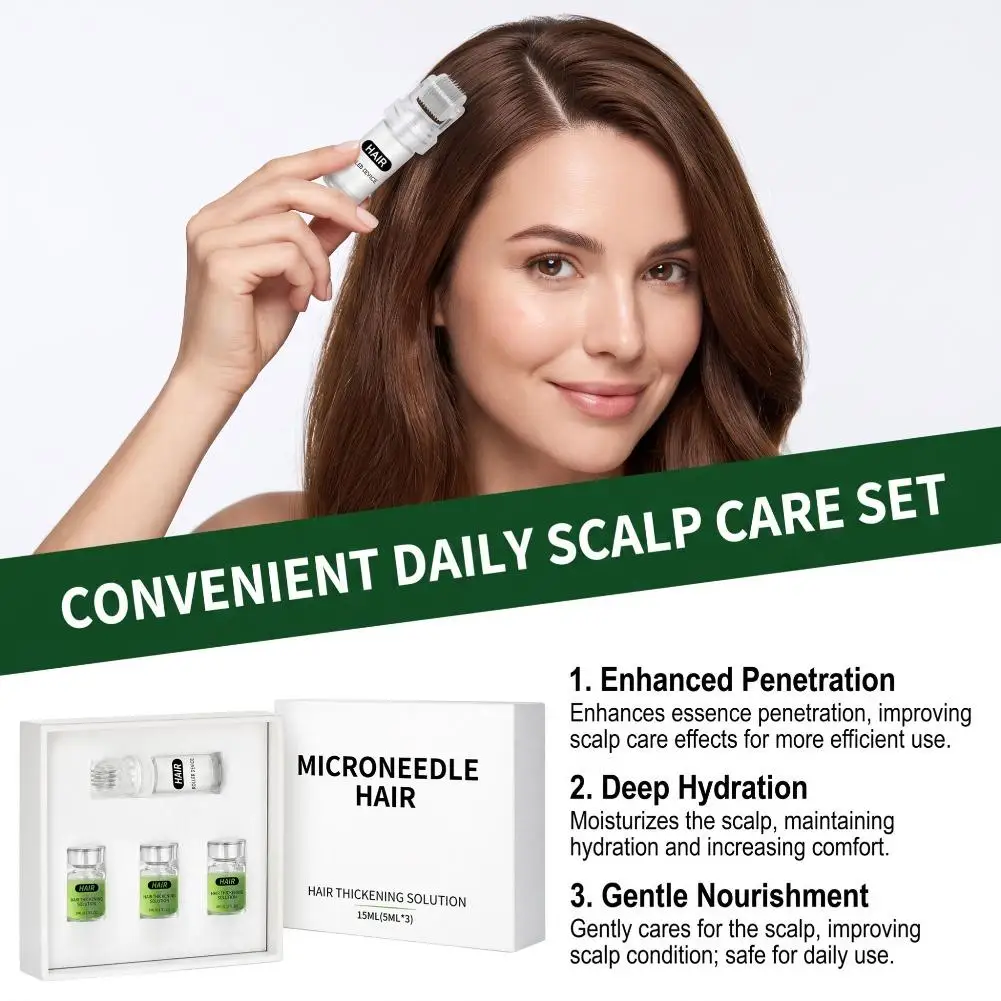 Microneedle Hair Thicken Care Kit Solution,Hair Follicle Nourishing Scalp Hair Regrowth Conditioner Micro-needle Roller Care Set