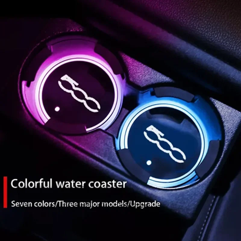 

Luminous Car Water Cup Coaster Holder 7 Colorful Led Atmosphere Light USB Charging For Fiat 500 Panda Bravo Abarth Linea Croma