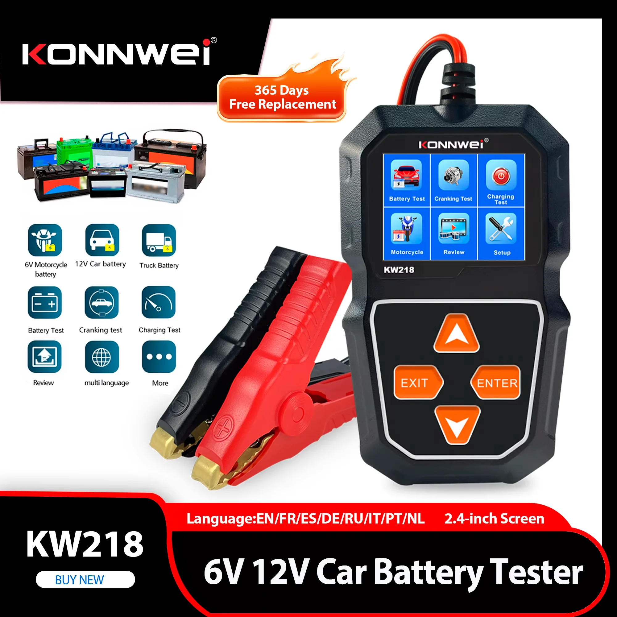 

2026 KONNWEI KW218 Car Moto Battery Tester 12V 6V Battery System Analyzer 100-2000 CCA Charging Cranking Test Tools Automotive