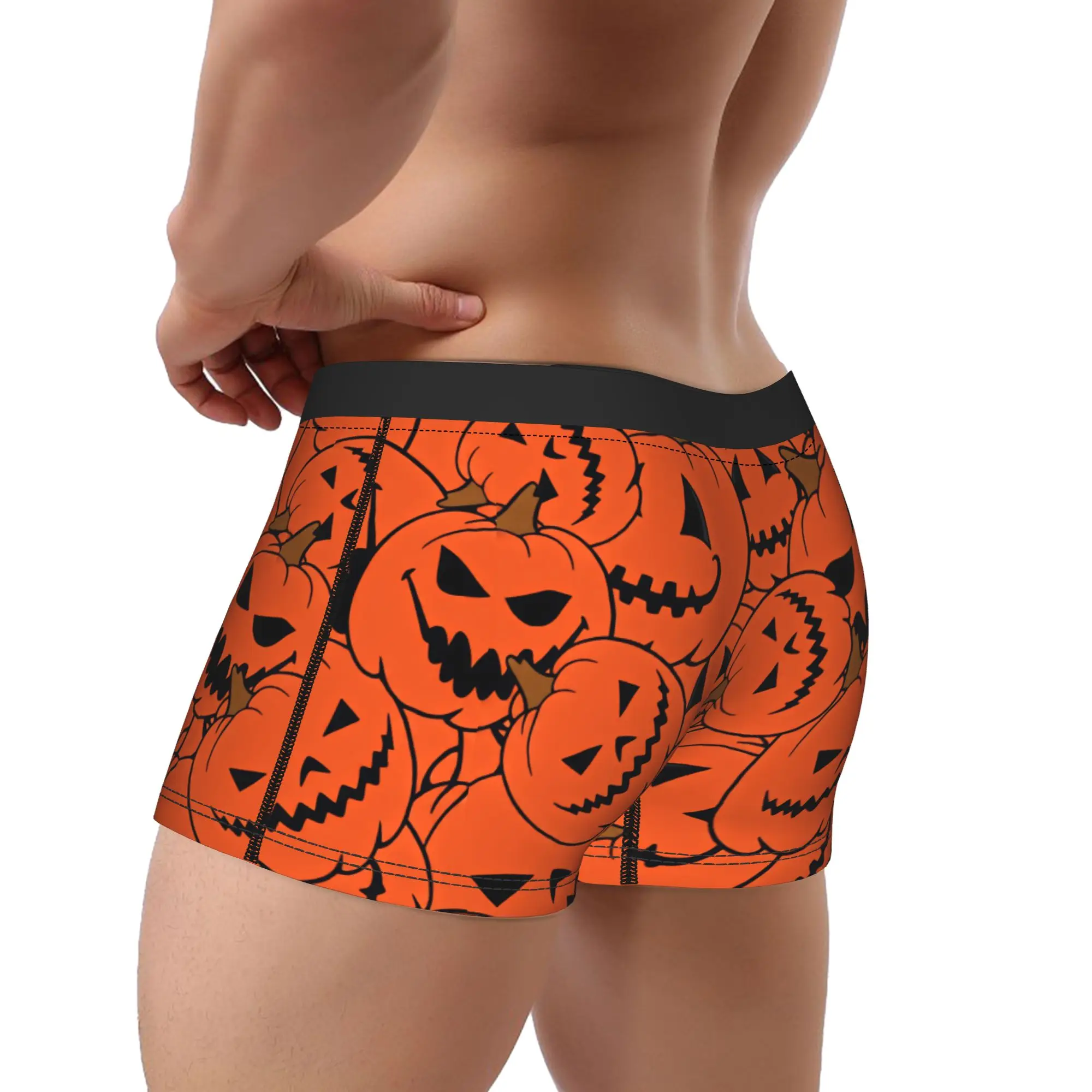 Halloween Jack O Lantern Pumpkin Seamless Pattern Underwear  Men Underpants Print Novelty Boxer Shorts Quality Boxer Brief  2XL