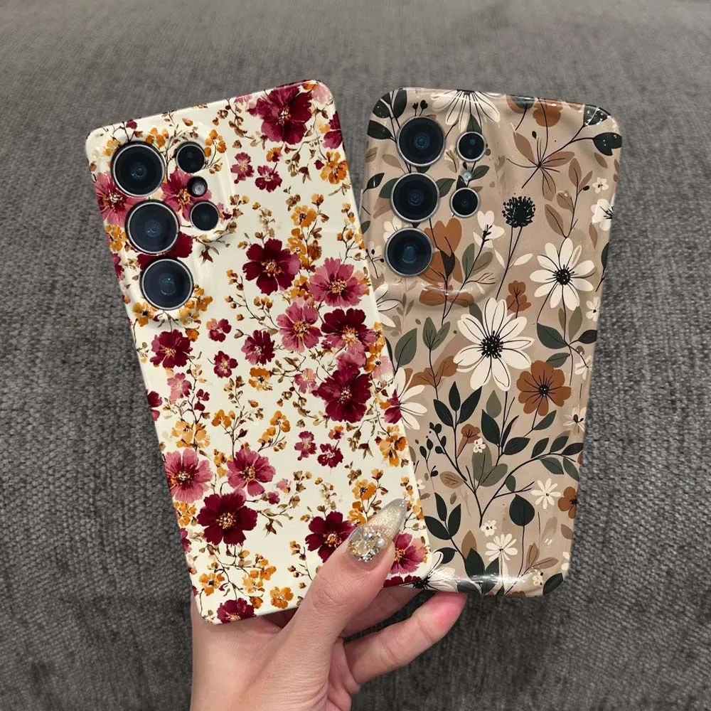 Flower Pattern Design Phone Case For Samsung Galaxy S26 S25 S24 S23 Ultra FE Plus Feilini Hard Case Wave Oil Soft Case