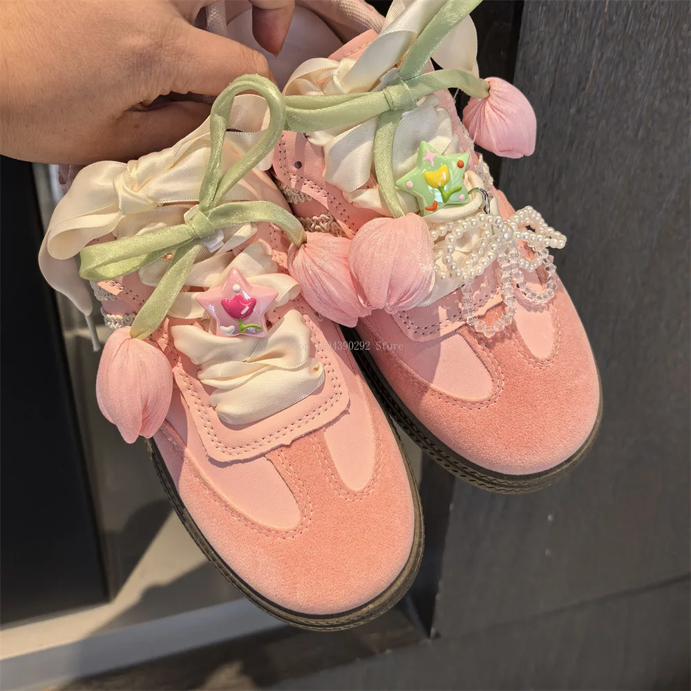 

2pcs/1pair Harajuku Y2K Sweet Romantic Pink Tulip Flower Shoelace Decorations DE Shoe Decoration Accessory for Women Jewelry NEW