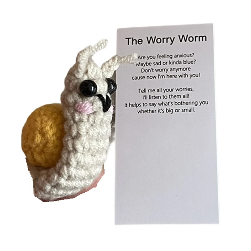 Handmade Emotional Support Worry Worm Gift, Crochet Worry Worm Inspirational Cares For You, Cute Knitted Gift