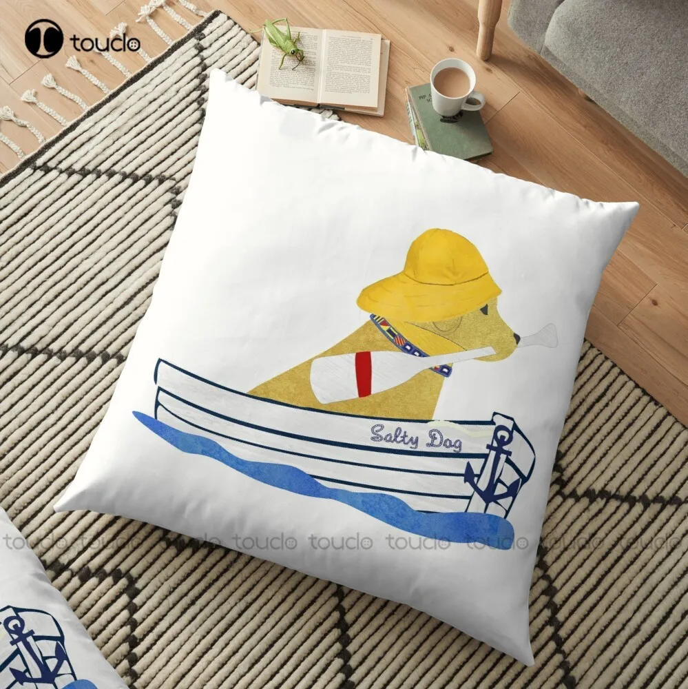 Nautical Preppy Yellow Lab Aboard The Salty Dog Throw Pillow 18 X 18 Pillows Polyester Linen Printed Zip Decor Pillow Case