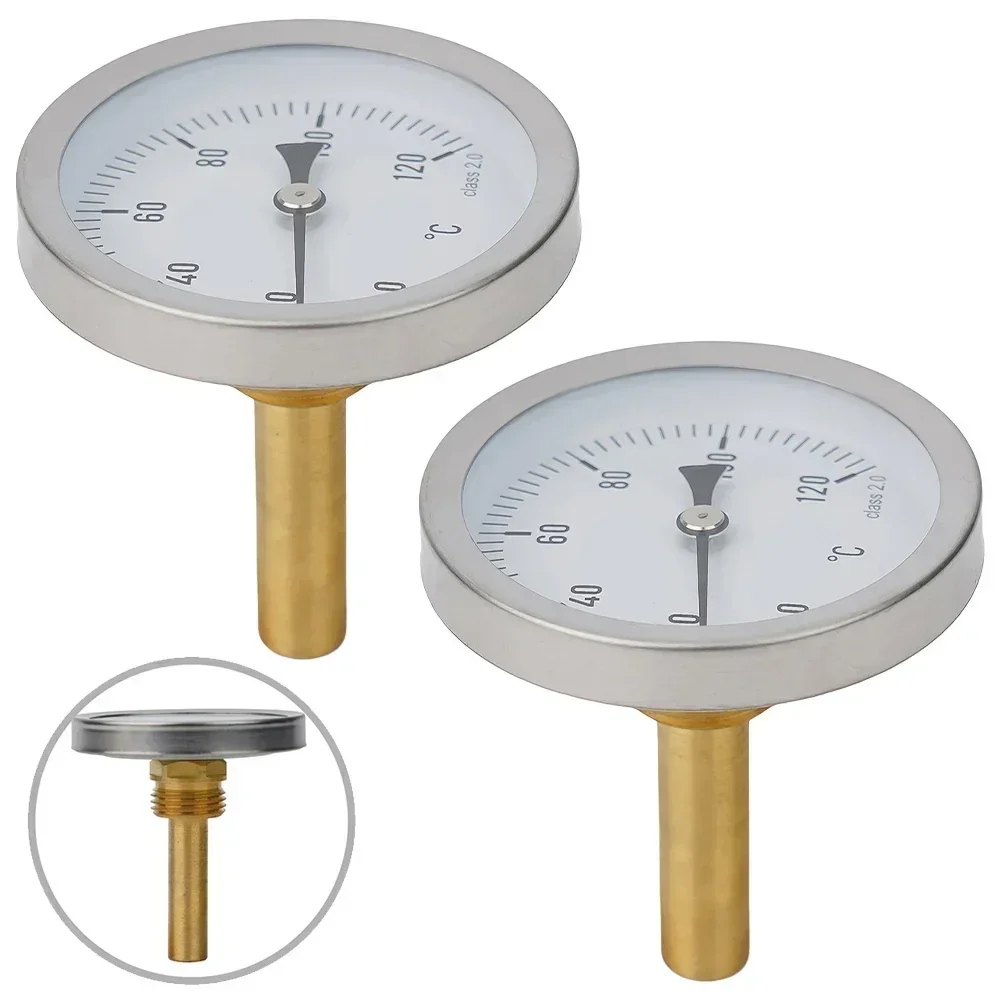 Boiler Thermometer Bimetal Thermometer Temperature Range 0-120 C 63mm Dial Diameter Analog Thermometer Brass Sleeve