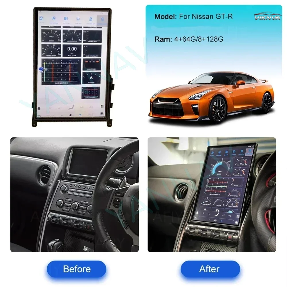 

Автомагнитола с CarPlay, 14.4-дюймовый экран Android для Nissan GT-R R35, GPS-навигация, мультимедийный проигрыватель, автомобильное радио в стиле Tesla.