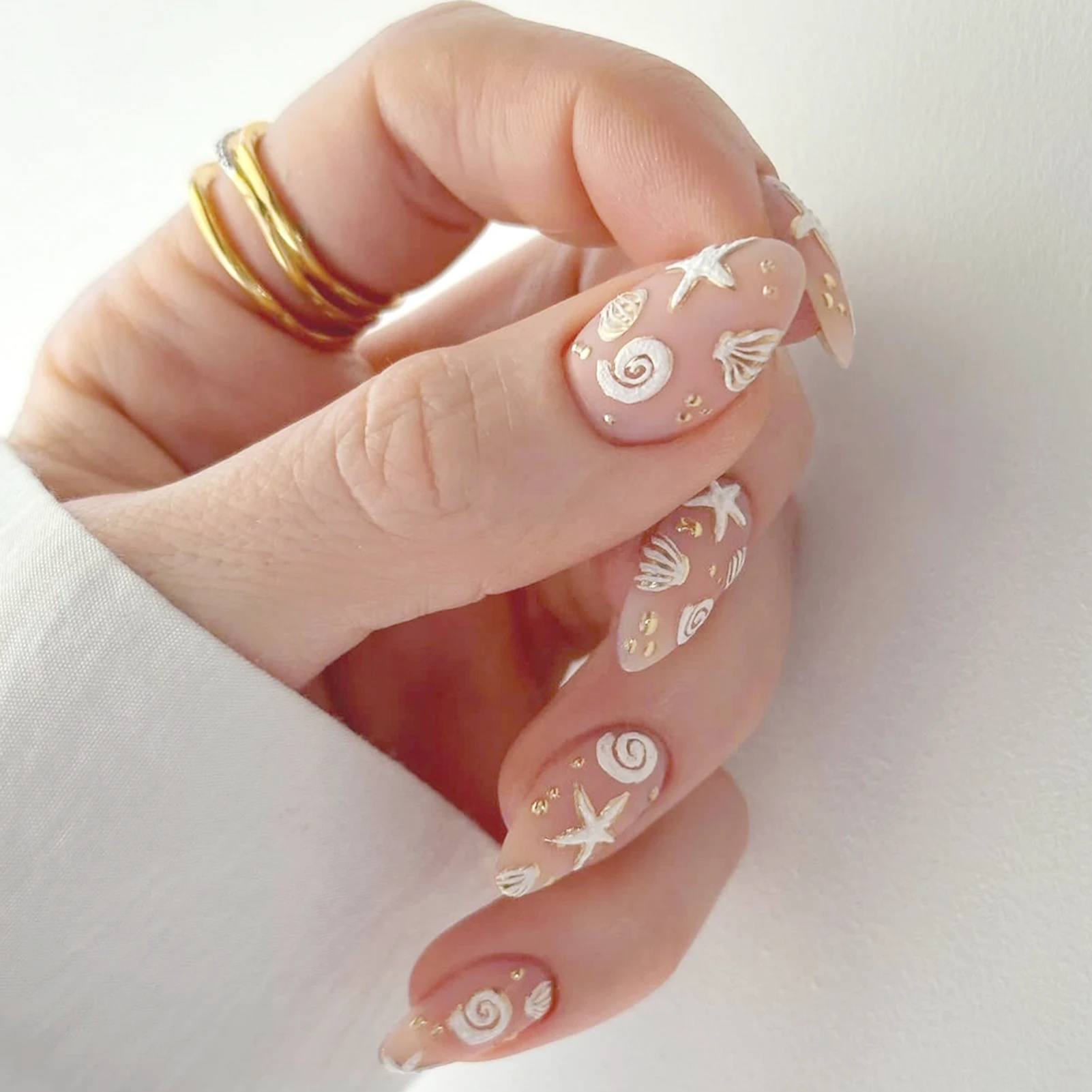 Light Pink Short Press on Nails With Sea Star Pattern Short Sweet Stick on Nails for Hot Girl Dress Matching