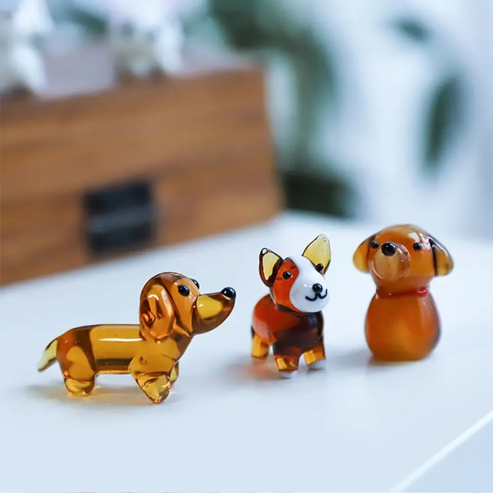 Little Dog Mini Teddy Model Cute Cartoon Dog Glass Craft Ornaments Animal Statue Teddy Corgi Animal Statue Desktop Decor