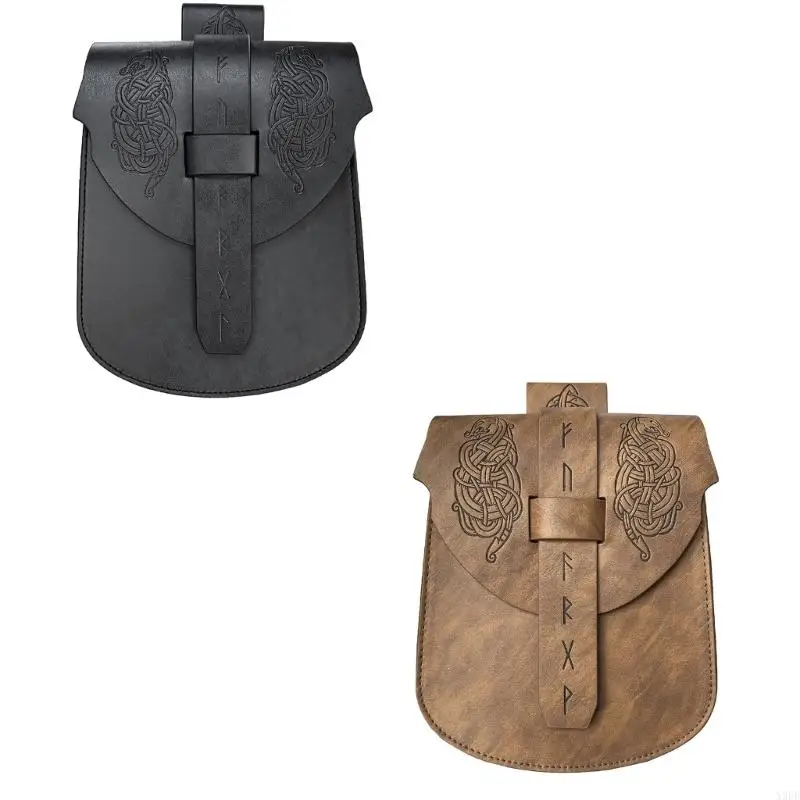 

X9FD Medieval Leather Belt Bag Vintage Embossed Waist Pouches Coin Purse Medieval Costume Accessories For Men Women Halloween