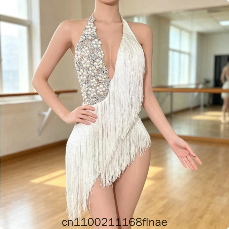 New Modern Dance Costume Sexy Deep V-neck Dress for Women's Summer Stage Dance Performance Ball Dress