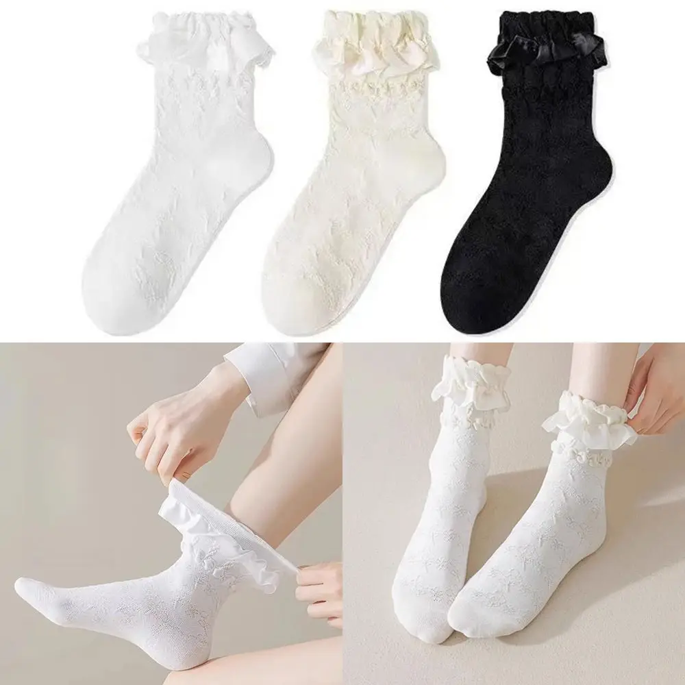 Cute Lolita Stockings Black White Breathable Women's Short Socks Comfortable Elastic Lace-trimmed Stockings For Women Girls
