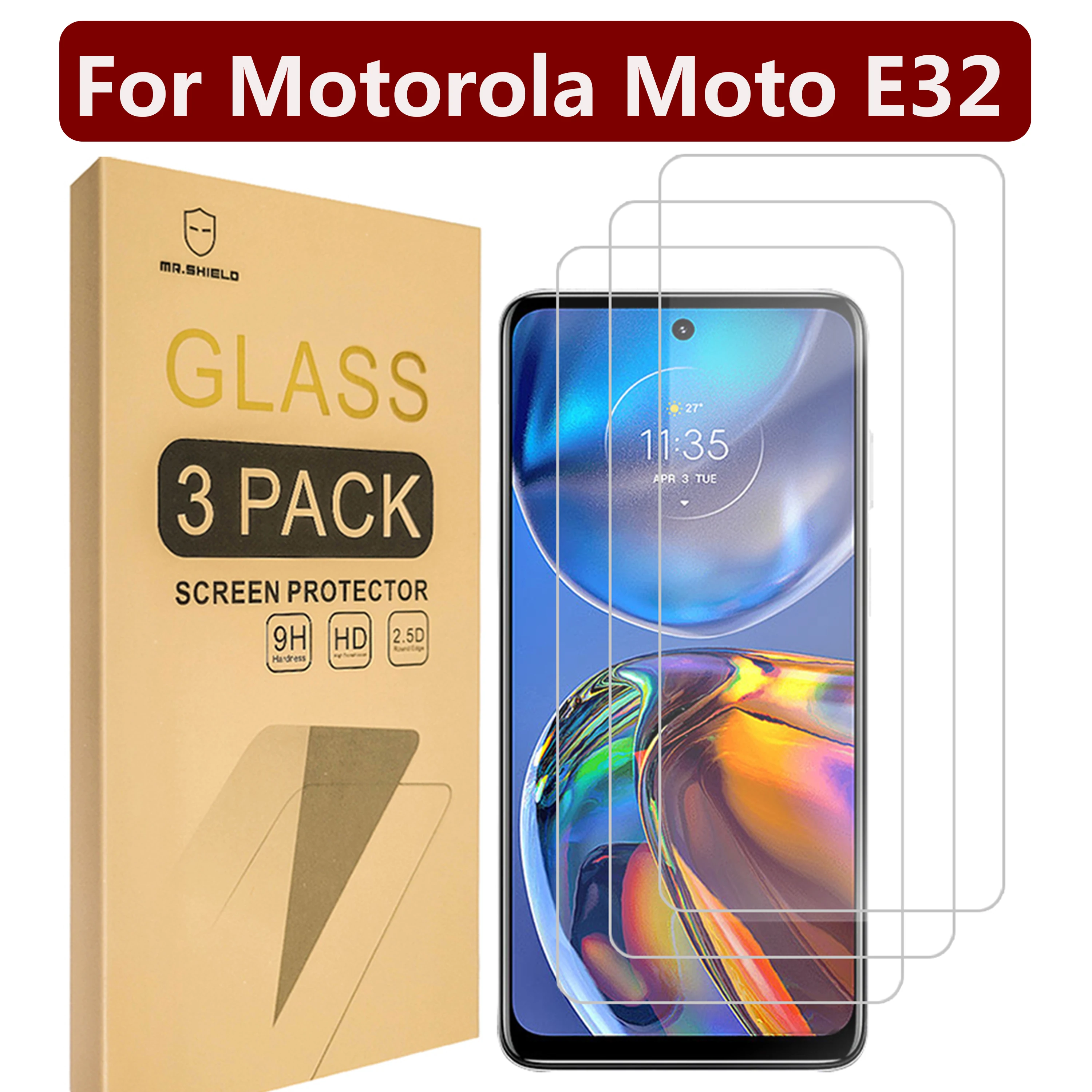 

Mr.Shield [3 шт.] Разработанные для Motorola Moto E32 / Moto E32s [Закаленное стекло] [Японское стекло с твердостью 9H]
