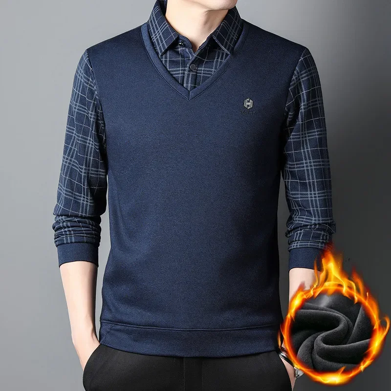 New Arrvial Autumn Polo Shirt Warm Long Sleeve Casual Fleece Warm Clothing Spring Korean Style Men's Polo Shirt Tops