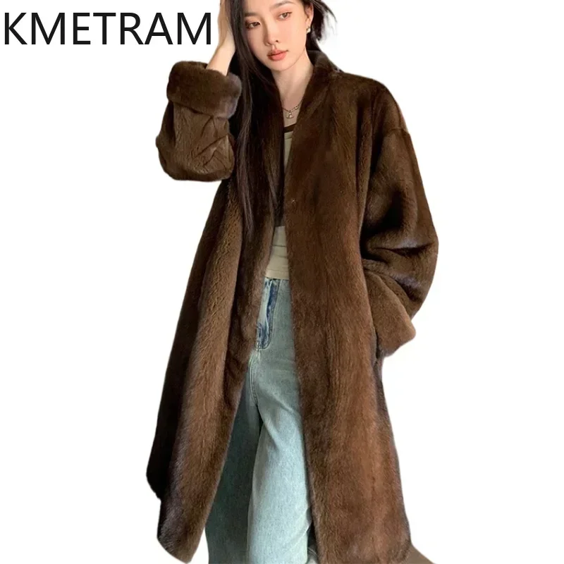 Natural Mink Fur Coat Women Luxury Fashion Long Fur Jacket Winter Warm Outerwears High Quality Womans Clothing 2024 Fourrure