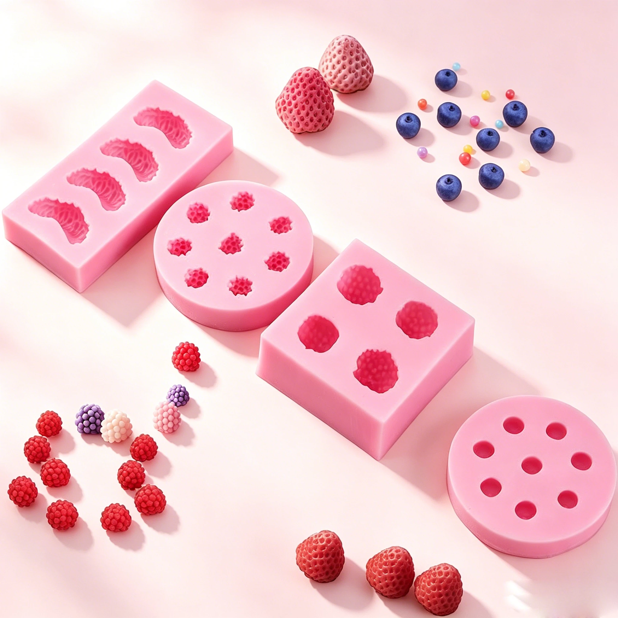 Fruit Silicone Fondant Mold Jelly Molds 3D Strawberry Raspberry Orange Candle Fruit Mold for Cake Topper Decor Chocolate Candy