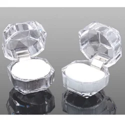 Boîte à matiques en cristal transparente en plastique, mini octogone, boîte de rangement pour matiques en acrylique, boîte à matiques de proposition, étui à bijoux à rabat