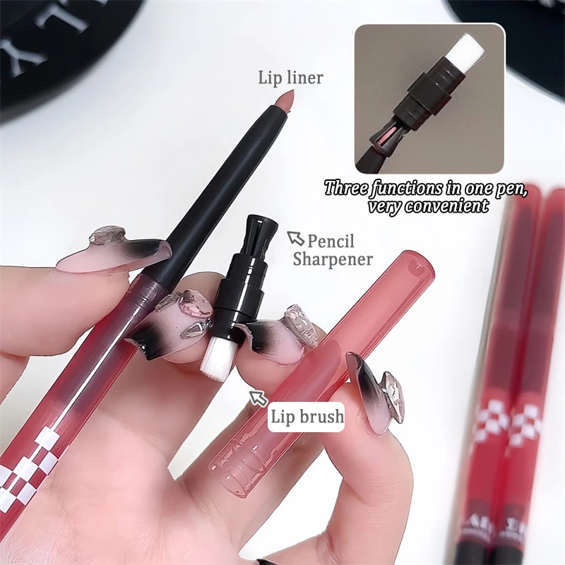 3 w 1 Szkicowy Konturówka do Ust Wodoodporna Długotrwała Nieblaknąca Szminka w Pisaku Matowy Nude Kolor Powiększająca Usta Kredka do Ust Kosmetyki do Ust