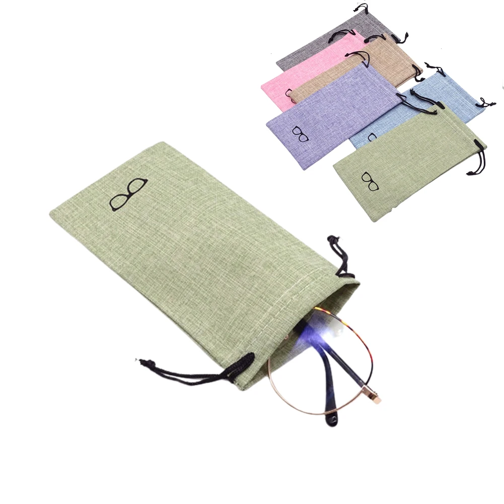 Glasses Case Sunglasses Bag Dust Proof Pouch Pocket Soft Linen Drawstring Microfiber Glasses Carry Eyewear Container