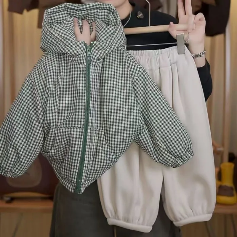 Winter Kinder Mädchen Karierter Parka BELLBELL 1-6 Jahre Kinder Mädchen Plus Samt Warme Oberbekleidung Verdickter Plüsch Säugling Baby Mädchen Kapuzenmantel – Detail 4