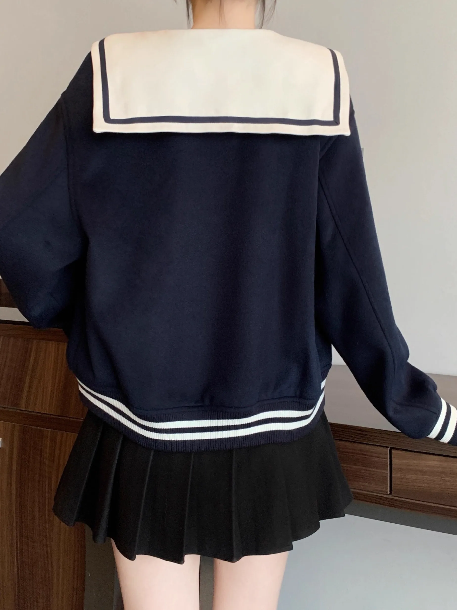 Chaqueta de Mujer con Cuello Marinero, Estilo Coreano, con Nudo, Color Bloque, Antienvejecimiento, para Viajar al Trabajo, Cortavientos