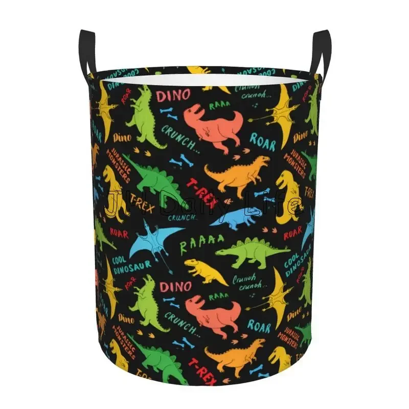 Cartoon Dinosaurussen Ronde Wasmand Grote Capaciteit Doek Wasmand Oxford Speelgoed Organizer voor Thuis Dorm Decor