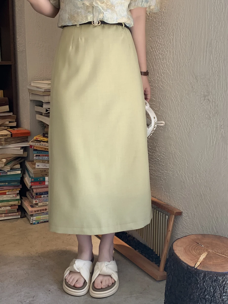 Falda Midi de Cintura Alta, Línea A, Recta, para Mujer, Primavera Verano, Adelgazante, con Abertura, Versátil, Larga