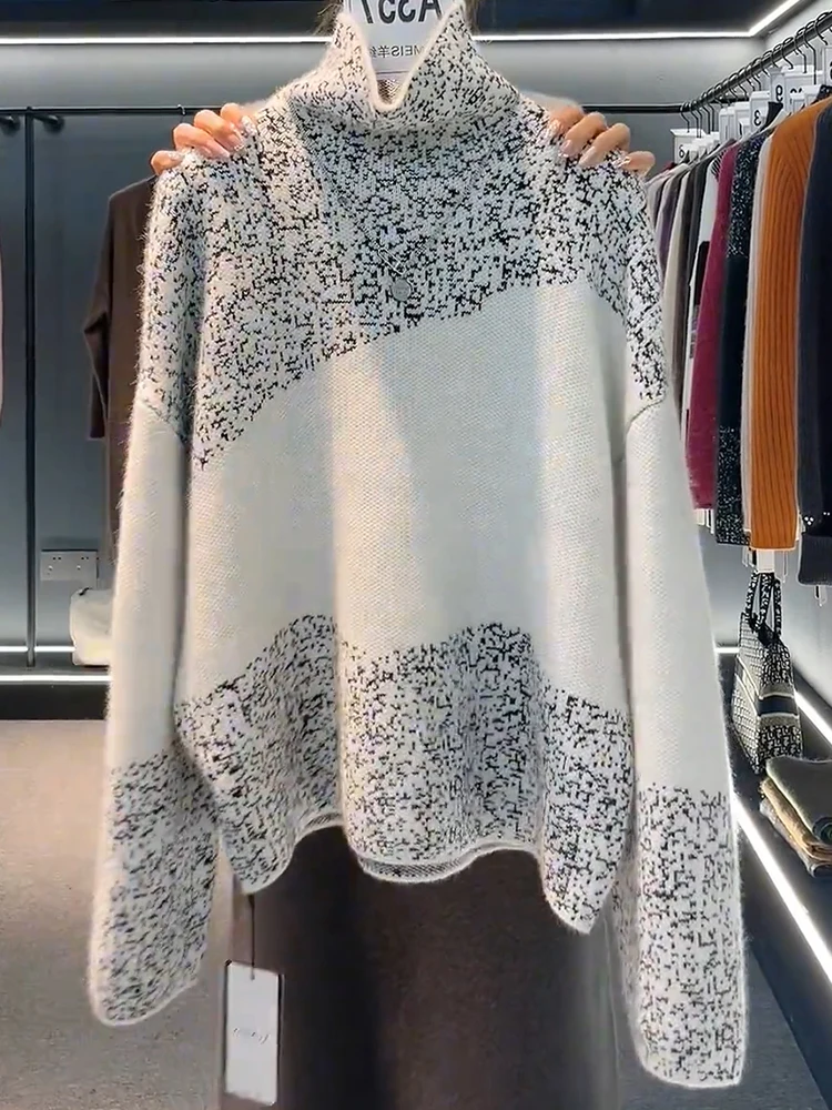 

Soft Cozy High Ne Lazy Knitwear for plus Size Women Trendy Color Blo Casual Sweater Korean Sle Long Sve Winter Woolen