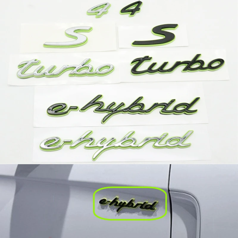 

3D Premium Green Black Silver 4 S Turbo E-Hybrid Hood Fender Trunk Rear Bonnet Nameplate Decal Emblem Badge Sticker