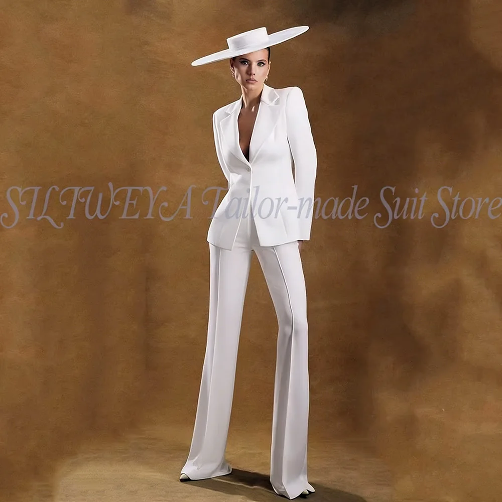 Ladies White Tailored Blazer Trousers Set Workplace Business Occasion Formal Attire 2026 Women Fashion Chic Office Commute Suit