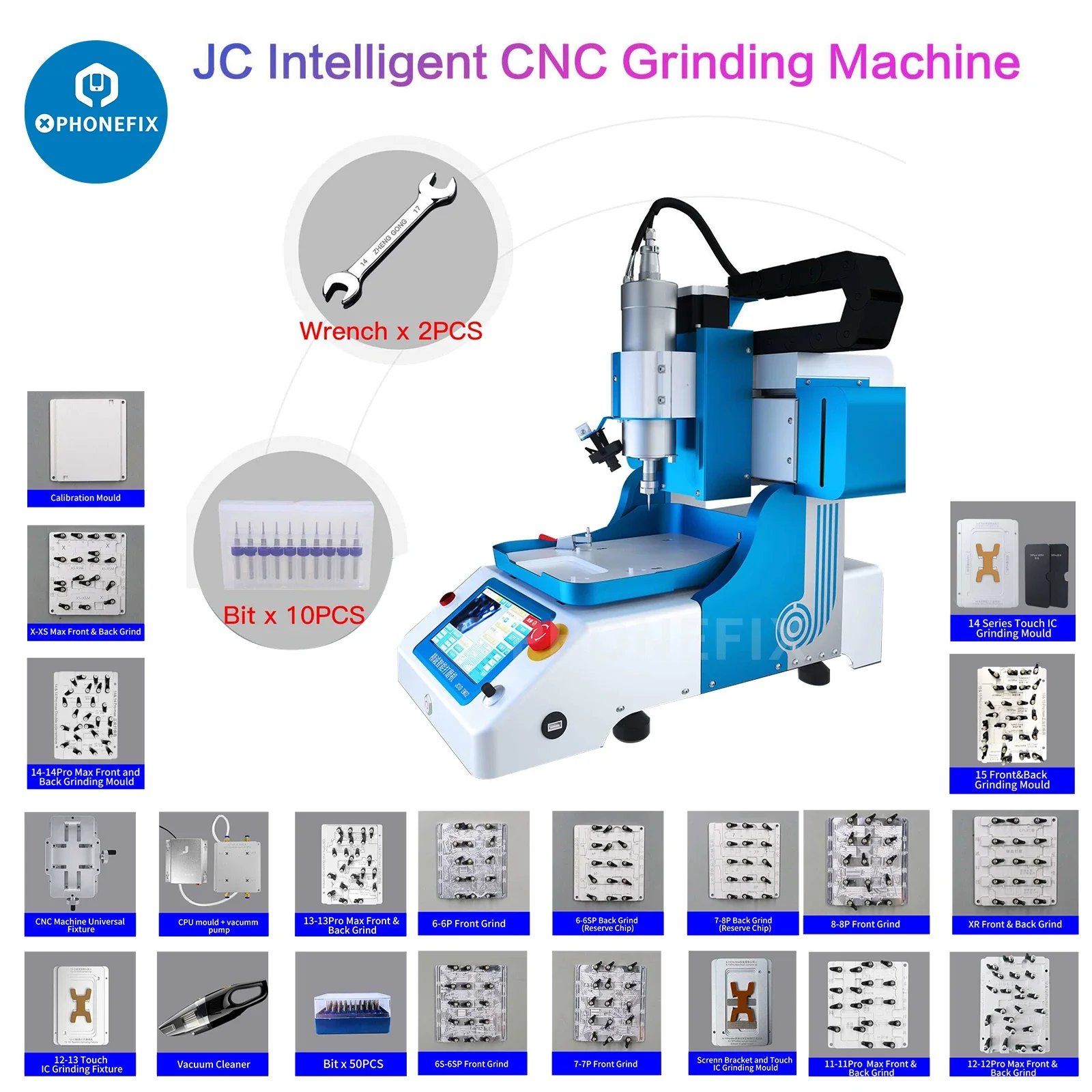 Imagem -02 - Suporte de Tela Cnc para Iphone jc Em02 Cnc Inteligente Touch ic Módulo de Moagem de Slot de Cartão Chip ic Bga Reparação de Polimento