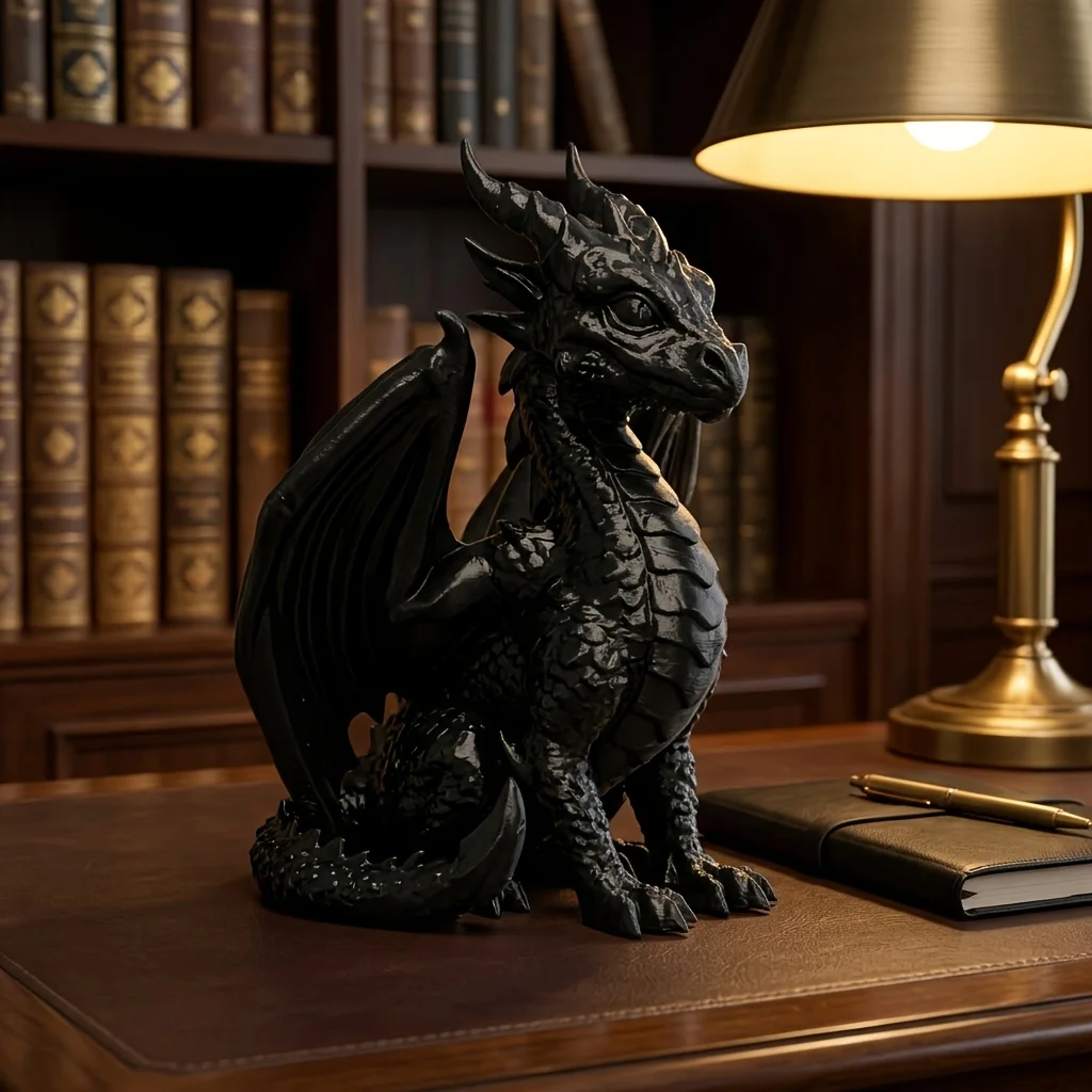 1/2 Piece with Random Color, Fire Dragon Guardian Ornament, Black and White Fire Dragon Statue, Finely Detailed Three-Dimensional Scale Carving, Creative Design of a Sitting Dragon, Gothic Style Home Decor, Nordic Ins