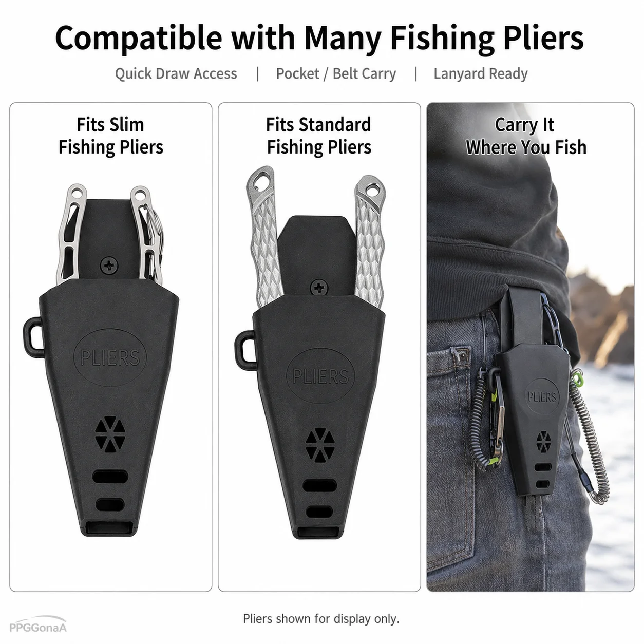360° Rotatable TPR Fishing Pliers Sheath Belt Clip Holder Lure Fishing Pliers Holster with Lanyard Loop