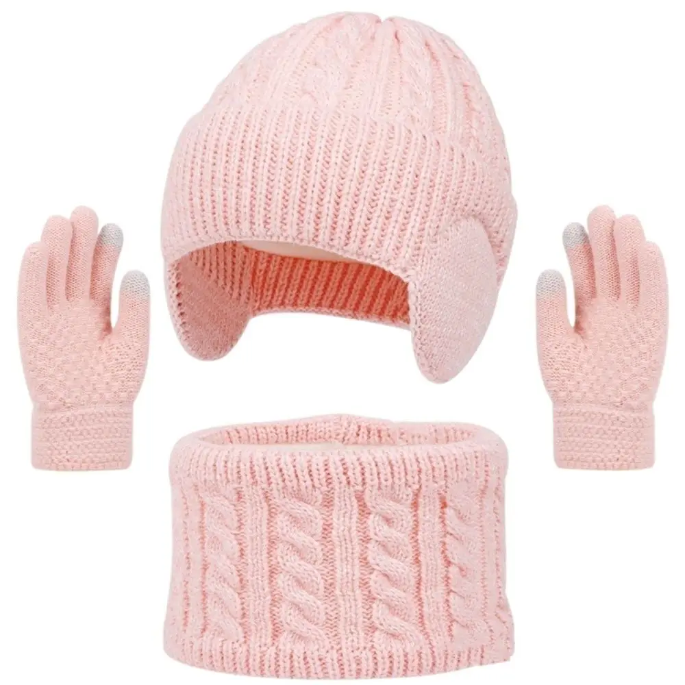 

New Winter Hat Scarf Gloves Set Warm 3-10Y Toddler Bonnet Windproof Thicken Ear Protection Knitted Hats Children's Outdoor