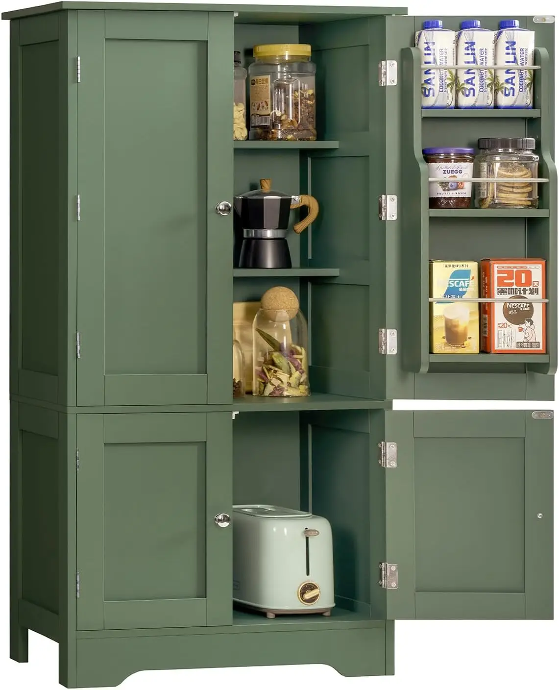 43" H Storage Cabinet with 4 Doors, 6 Shelf Kitchen Pantry for Living Room, Dining Room, Bathroom, Forest Green