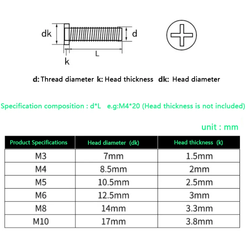 M3 M4 M5  chamfered machine wire stainless steel large flat cross head hexagonal rivet connecting bolts