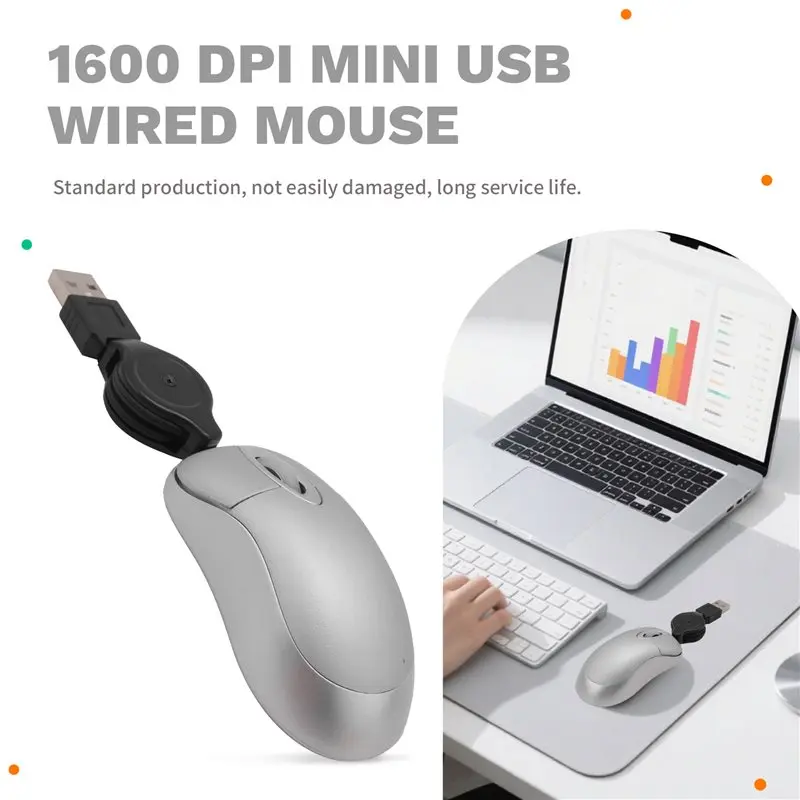 A13E-Mini USB Wired Mouse Retractable Cable Tiny Small Mouse 1600 DPI Optical Compact Travel Mice For Windows 98 2000 XP Vista V