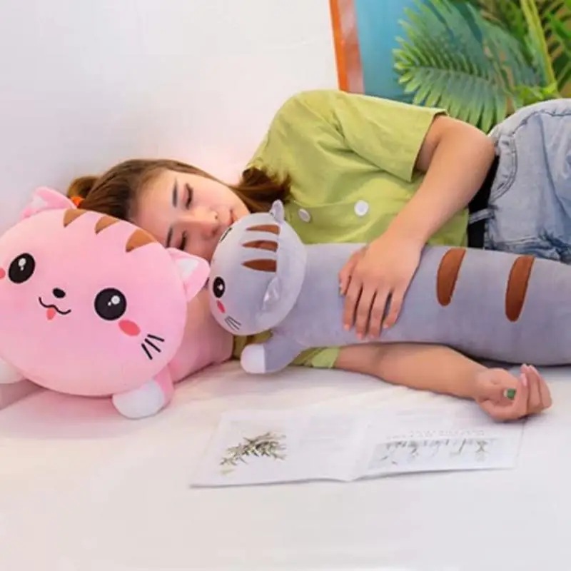 110cm Cute Plush Pillow Soft Stuffed Cat Pillow Cartoon Giant Sleep Hug Kitten Pillow Children Adult Toy Home Bed Decor Gift