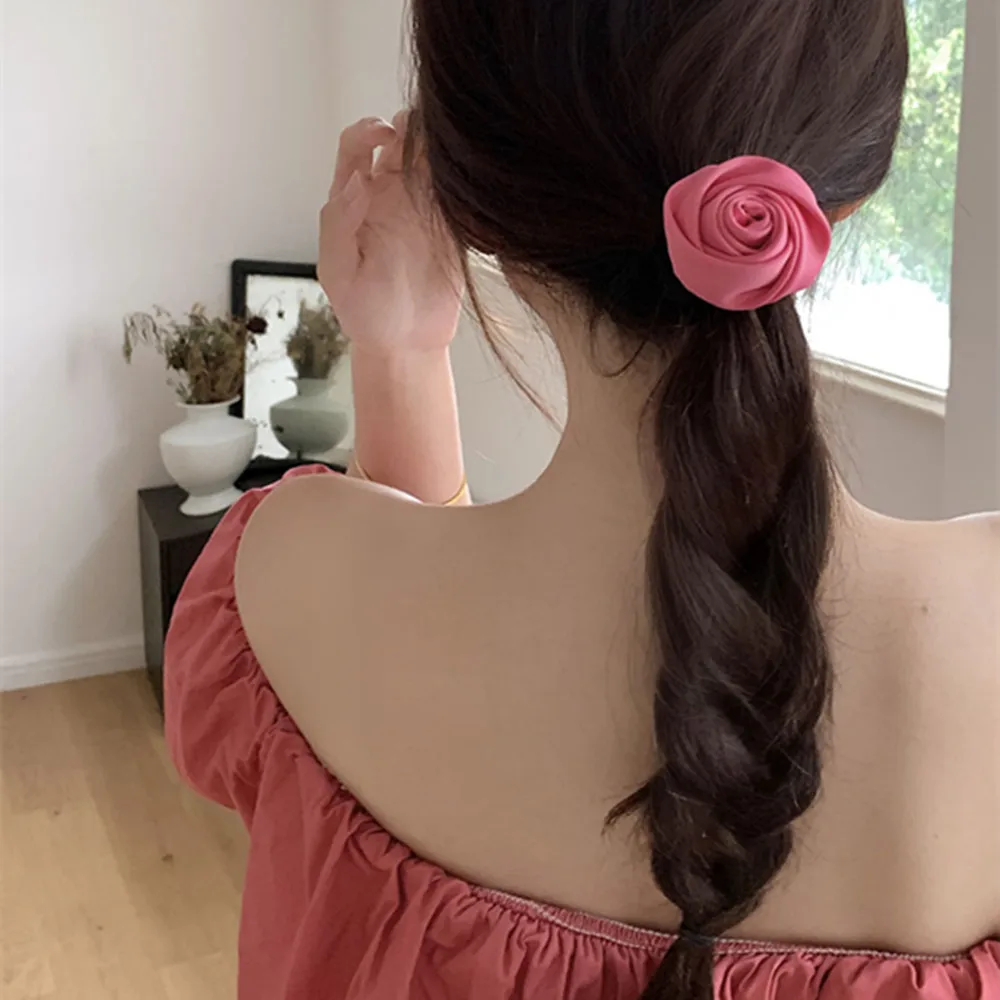 Chouchous à fleurs roses coréennes, ULà cheveux à haute élasticité, élastique pour queue de cheval, vêtements de sauna, coiffure en tissu, accessoires pour cheveux