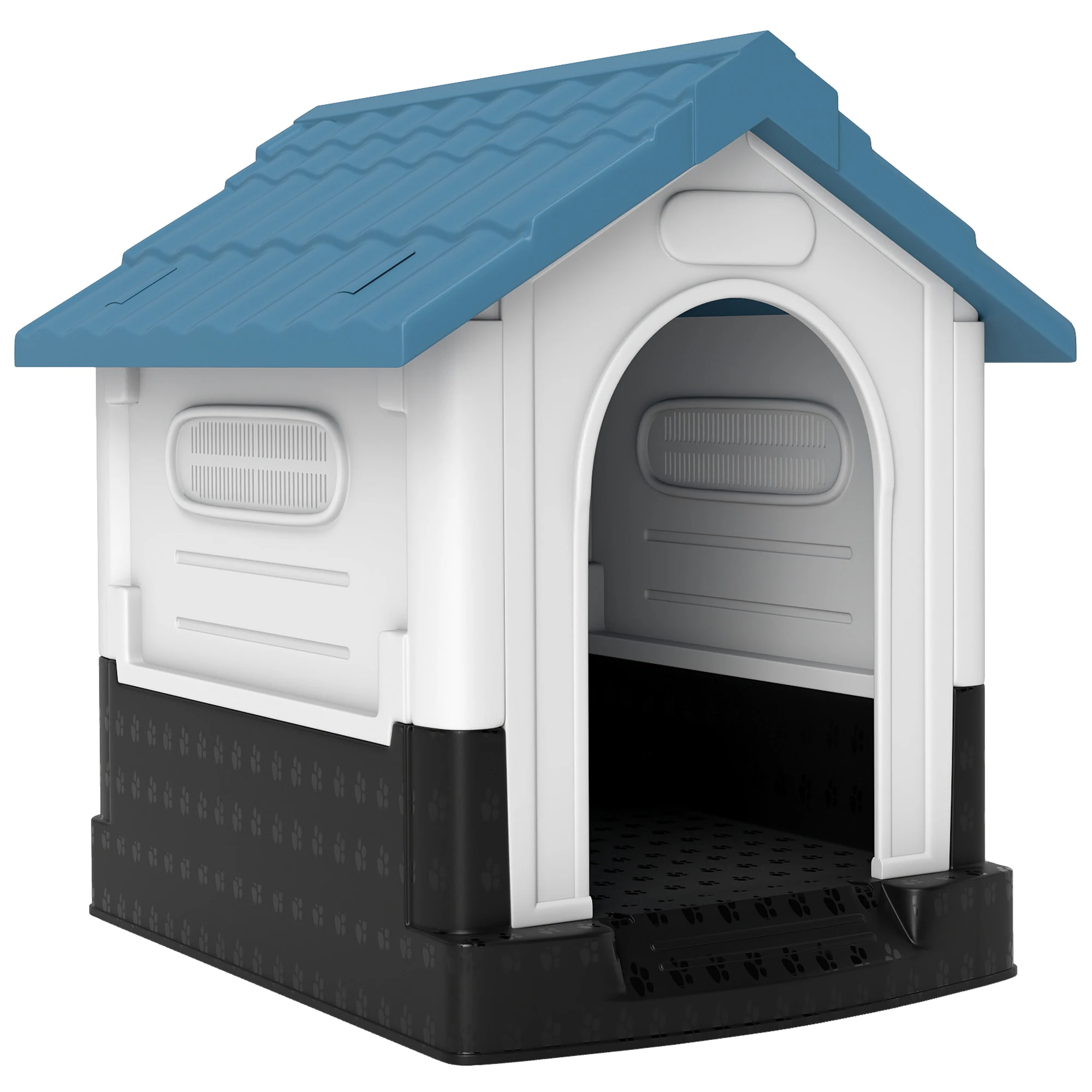 PawHut Caseta para Perros Mini para Exterior de Plástico con 3 Ventanas Base Elevada Techo Inclinado 64,5x57x66 cm