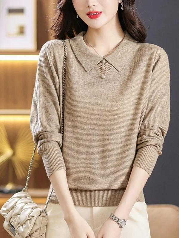 

Женский вязаный свитер Long Sve с отложным воротником, базовый слой, повседневный, мягкая вискозная ткань, яркая деталь Tead