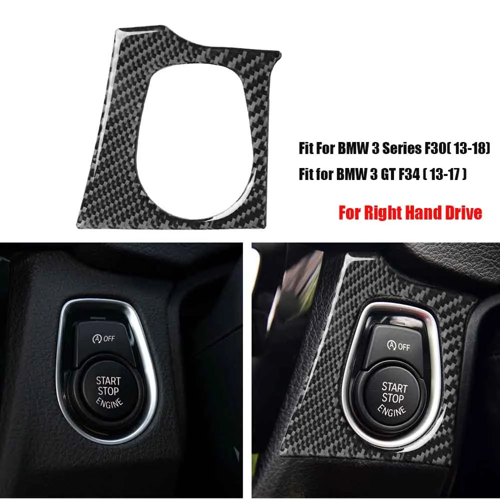 Carbon Fiber Keyhole Engine Start Button Trim Sticker Cover For BMW 3 Series F30 F34 3GT 13-17 2014 15 2016 RHD Right Hand Drive