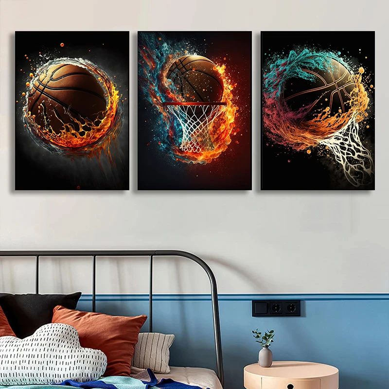 Colorful Sport Basketball Posters Prints Canvas Painting Nordic Sports Wall Art Picture for Kid Teen Boys Gift Room Gym Decor