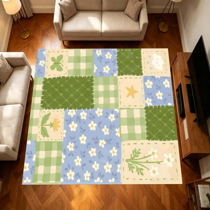 Forest Patchwork Plaid Floral Butterfly Rug Soft Velvet Living Room Bedroom Bedside